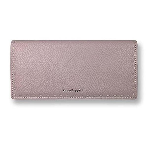 PINK 全5色 Hush Puppies ハッシュパピー リアルレザー ステッチデザイン かぶせ 長財布 ロングウォレット（hp3064） (PINK)