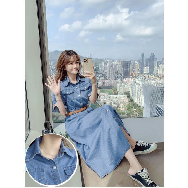ワンピース デニム シャツ 夏 半袖 Aライン 前開き クローバー株式会社 お出かけ ポケット付き おしゃれ ジーンズ レディース 体型カバー 着痩せ デート カジュアル キレイめ ワンピース デニム シャツ 夏 半袖 Aライン 前開き クローバー株式会社