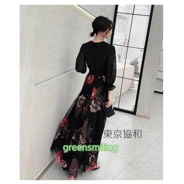 カラードレス パーティードレス イブニングドレス Aラインドレス 黒 花柄 長袖 クローバー株式会社 Vネック フォーマルドレス カクテルドレス 発表会 演奏会 ブラック ゲストドレス カラードレス パーティードレス イブニングドレス Aラインドレス 黒 花