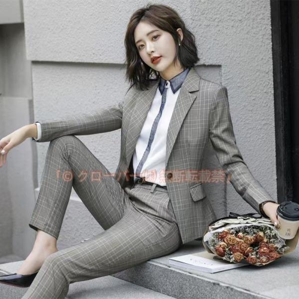 スーツ レディース ビジネス チェック柄 テーラードジャケット 事務服 制服 クローバー株式会社 ママ オフィス フォーマル 就活 仕事用 通勤 黒 大きいサイズ パンツ スーツ レディース ビジネス チェック柄 テーラードジャケット 事務服