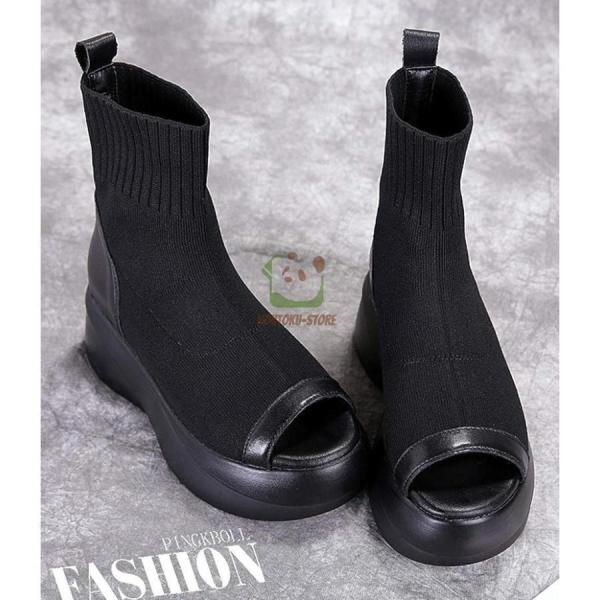 厚底サンダル サマーブーツ レディース 本革 厚底 夏 オープントゥ