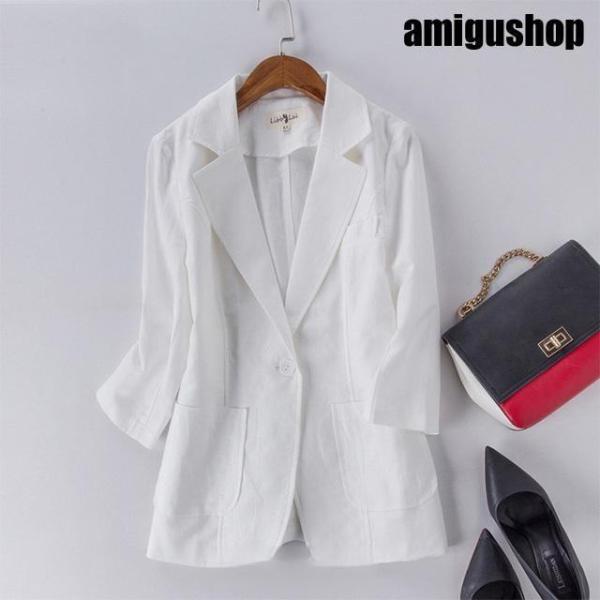 ホワイトジャケット レディース 夏 ジャケット 綿麻 リネンジャケット 白 7分袖 サマージャケット 薄手 30代 40代 通勤 OL グレー ブラック ホワイトジャケット レディース 夏 ジャケット 綿麻 リネンジャケット