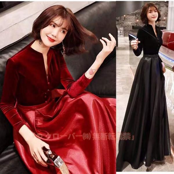 ロングドレス 母親 結婚式 ドレス 大人 ピアノ 発表会 スリットネック 袖付き ベルベット 成人式ドレス 演奏会用ドレス 二次会 披露宴 飲み会 ワン ロングドレス 母親 結婚式 ドレス 大人 ピアノ 発表会 スリットネック