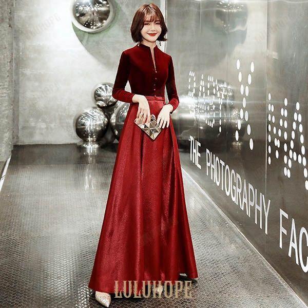 ロングドレス 母親 結婚式 ドレス 大人 ピアノ 発表会 スリットネック