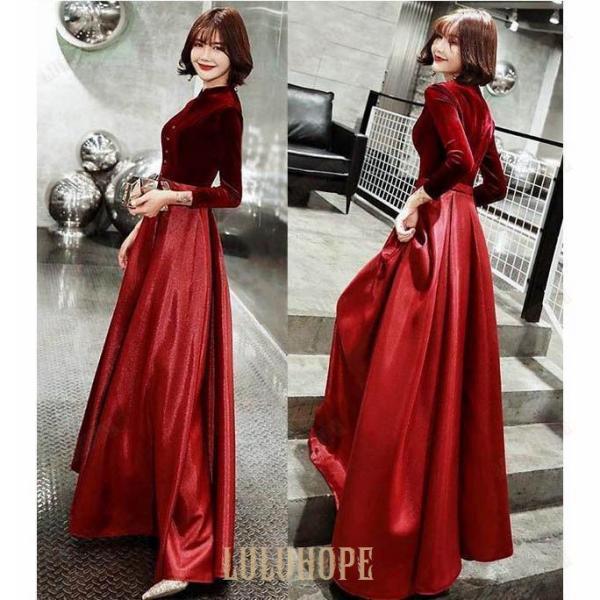 ロングドレス 母親 結婚式 ドレス 大人 ピアノ 発表会 スリットネック