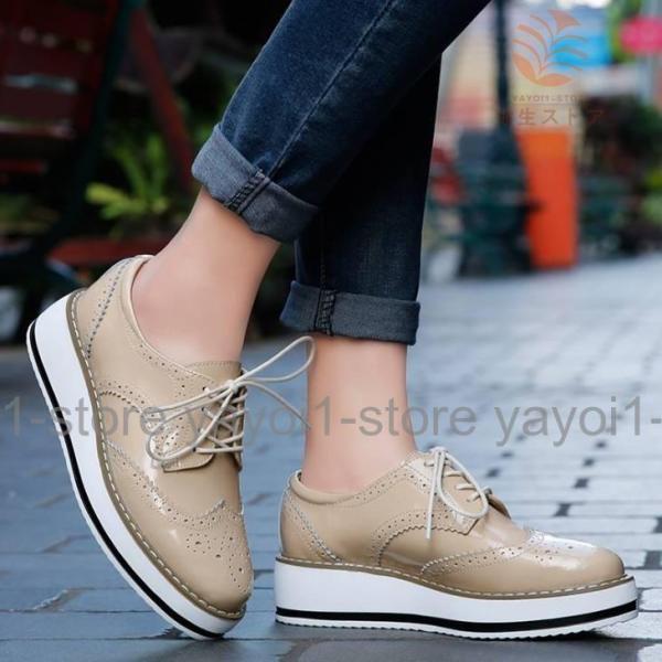 プラットフォームシューズ 厚底 ローファー レースアップ エナメル