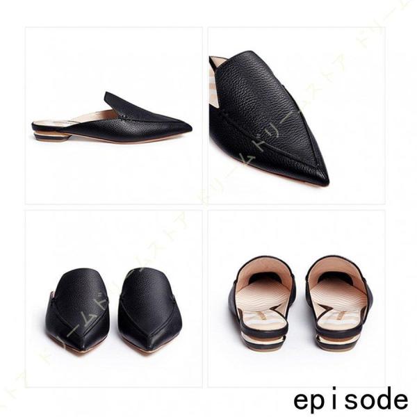 ミュール サンダル ベージュ 黒 白 ポインテッドトゥ 本革 クローバー