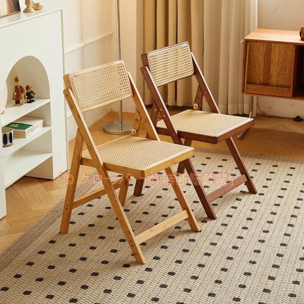 ダイニングチェア レトロ籐 無垢材シングル 折りたたみチェア 椅子 食卓椅子 デザインチェア クローバー株式会社 折りたたみ椅子 フォールディングチェア 木製