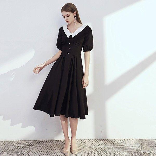 ドレス レディース ミディアムドレス ミモレ丈 演奏会 黒 ドレス クローバー株式会社 ピアノ 発表会 パーティードレス アンティーク 袖あり 袖付き バルーン袖 ポワン袖 パフスリー ドレス レディース ミディアムドレス ミモレ丈 演奏会 黒 ドレス