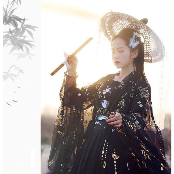 漢服 ドレス ハロウィン コスプレ 衣装 ブラック 黒 クローバー株式会社 中華 民族衣装 コスチューム 鶴 刺繍 素敵 中華 漢服 衣装 中華服 チャイナ服 ハロウィン コスプレ衣装 仮 漢服 ドレス ハロウィン コスプレ 衣装 ブラック 黒 クローバー株式