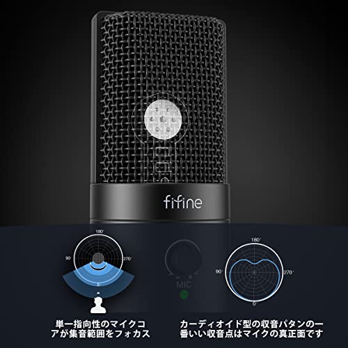 FIFINE USBコンデンサーマイク パソコンマイク プレステマイク 単一指向性 イヤホン出力端子付き USB-A/Cの分岐ケーブル付き ポッ