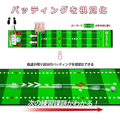 ゴルフパター練習用マット 軌跡が見えるマット ミディアムとスローのスピードで練習できる アラインメントミラー・スロープ・ターゲッ_1