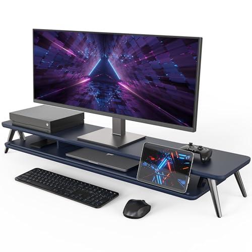 Fenge モニター台 卓上 机上台パソコン台 机上ラック 108cm横幅 2段 木製天板 アルミニウム製脚 デスクトップ用 机上 モニタースタ