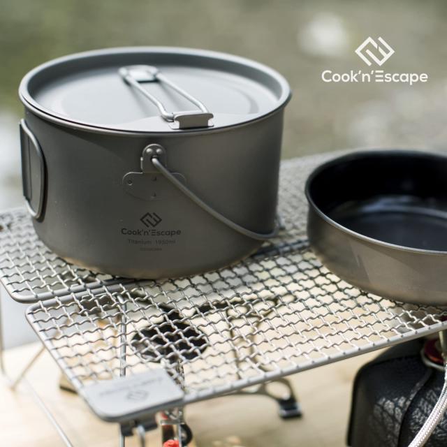 チタン クッカー 吊り鍋 1950ml 大容量 2点セット ポット フライパン