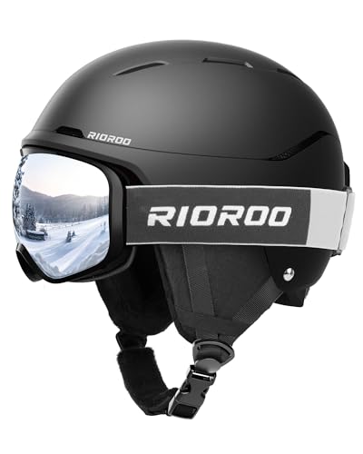 RIOROO スキーヘルメットセット ゴーグル付き メガネ対応 スノーボード スノボ 帽子 高密度EPS ダイヤル式サイズ調整 Mサイズ