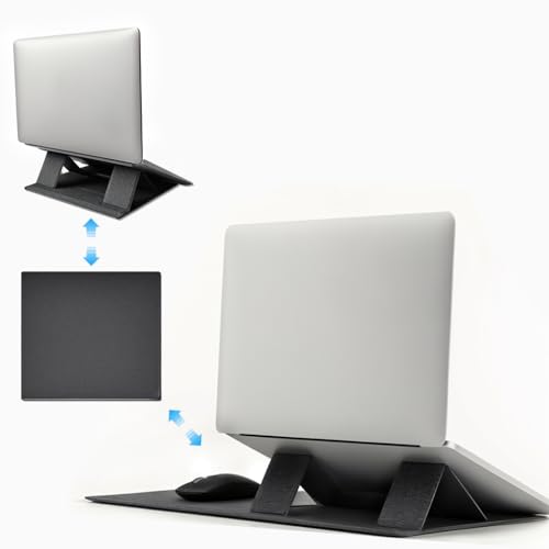 ノートパソコンスタンド マウスパッド一体型 非粘着タイプ 軽量 折りたたみ式 収納便利 15°&25° 二段階調整可能 通気性良好 耐久性 腰