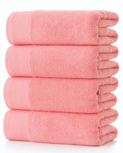 バスタオル 綿100% 大判 ホテル仕様 ふわふわ約70x140cm 4枚セット ピンク高速吸水 速乾 耐久性 業務用 サロン お風呂上がりの通販は
