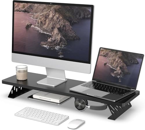 Fenge モニター台 卓上 モニタースタンド デスクシェルフ パソコン台 幅80cm 木製 スチール製 pc モニター台 机上台 卓上ラック