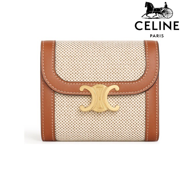 NATURAL ファッション CELINE セリーヌ 三つ折り財布 トリオンフ タン