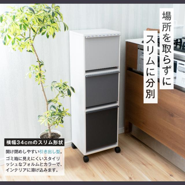 ゴミ箱 分別 【限定カラー】 ワイド 3段 縦型 おしゃれ キッチン ふた