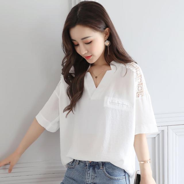 春新作 レディース 透け感シフォンレースフリル半袖ブラウス 白 春夏秋冬 大人可愛い オフィス通勤 大きいサイズ 韓国ファッション