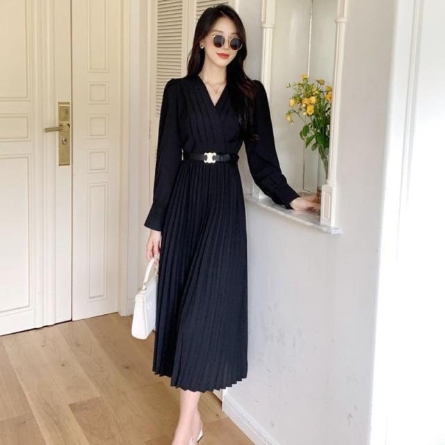 春夏新作マタニティAライン膝下フレア長袖無地ワンピース レディース きれいめ上品韓国風 20代30代 オフィス通勤 ブラック ベージュ