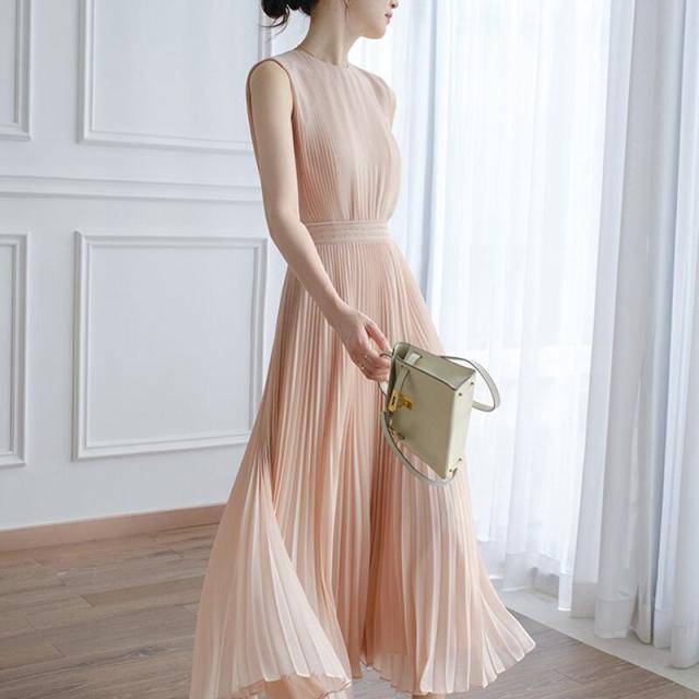 春新作 ワンピース 春 夏 ロング マタニティ 無地 ロングワンピース レディース ロング丈 ノースリーブ 韓国ワンピース ドレス ピンク プリーツワ
