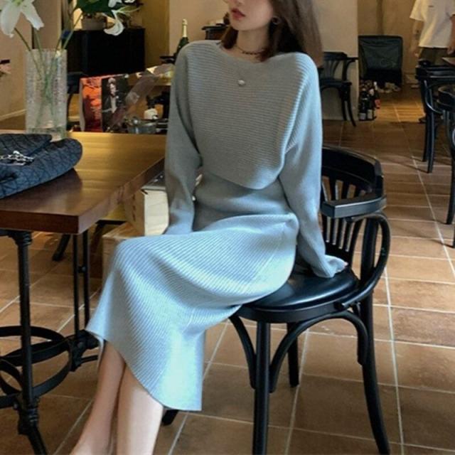 ワンピース 春 秋 冬 ロング ロングワンピース レディース ロング丈 長袖 ニットワンピース タイトワンピース リブ加工 韓国ワンピース 20代 3