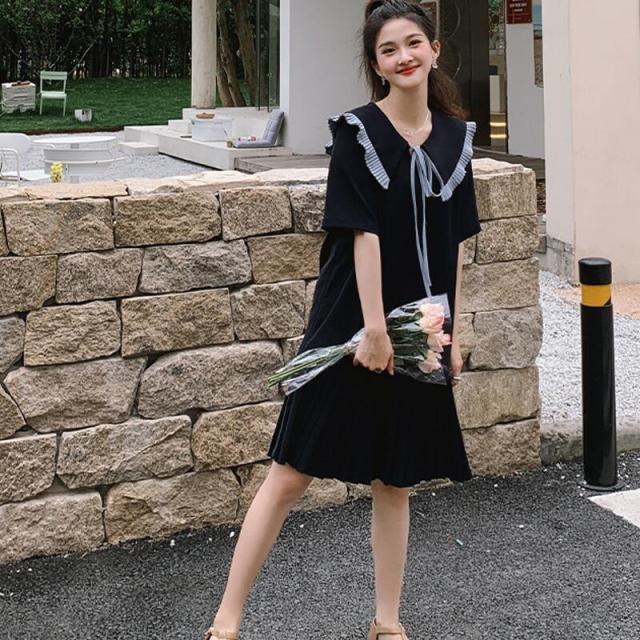 春新作 ワンピース 春 夏 ロング マタニティ チェック柄 ロングワンピース 大きいサイズ レディース ロング丈 韓国ワンピース 半袖 春秋 ネイビー