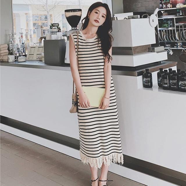 春新作 ワンピース 春 夏 ロング マタニティ ボーダー ロングワンピース レディース ロング丈 ノースリーブ 韓国ワンピース 春秋 フリンジ 20代