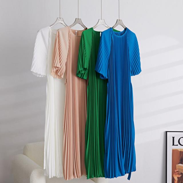 春新作 ワンピース 春 夏 ロング マタニティ 無地 ロングワンピース レディース ロング丈 半袖 韓国ワンピース ドレス 春秋 プリーツデザイン ブ