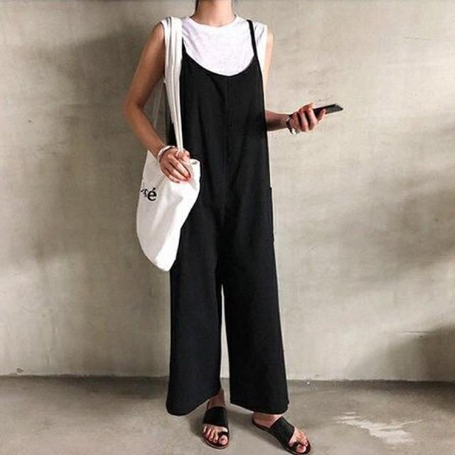 春新作 オールインワン サロペット レディース オールインワンサロペット レディースオールインワン ノースリーブ ワイドパンツ 春 夏 秋 ブラック