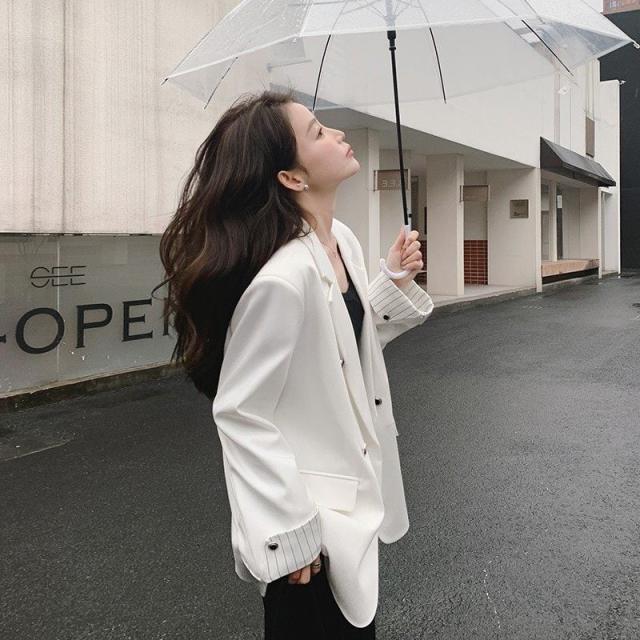 春新作 テーラード ジャケット レディース テーラードジャケット レディースアウター ストライプ ショート丈 ロング丈 秋 冬 ホワイト ブラック 2