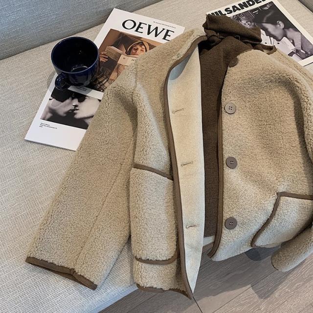 冬 秋 ボアジャケット レディース ボアショートコート ショート丈 レディースジャケット ノーカラージャケット 韓国ファッション カジュアル アウター