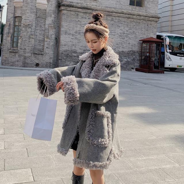 アウター ファーコート レディース ファー付きコート レディース 韓国 ファーコート レディース アウター 秋 冬 カジュアル 厚手 ヘリンボーン ミ