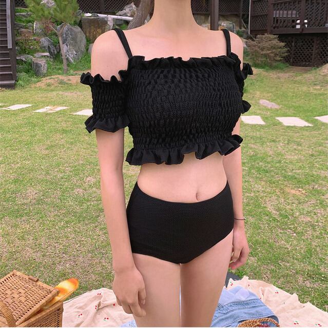 水着 ビキニ 水着ビキニ 2点セット 韓国 水着 スカート付き セクシー マイクロビキニ 大きいサイズ ブラック オフショル 20代 30代 フリル