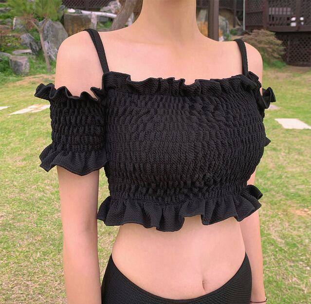 水着 ビキニ 水着ビキニ 2点セット 韓国 水着 スカート付き セクシー マイクロビキニ 大きいサイズ ブラック オフショル 20代 30代 フリル