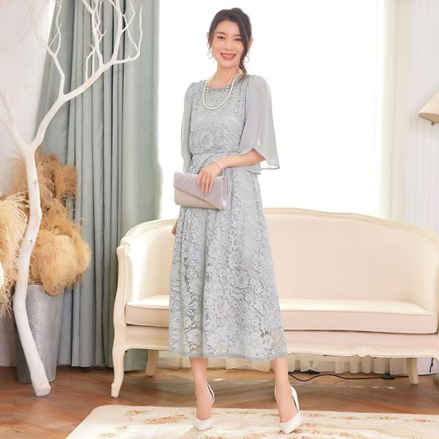 パーティードレス 結婚式 お呼ばれドレス 結婚式のお呼ばれ 20代 30代 40代 フォーマルドレス 袖あり 結婚式 ワンピース 膝下 ワンピース 二 2