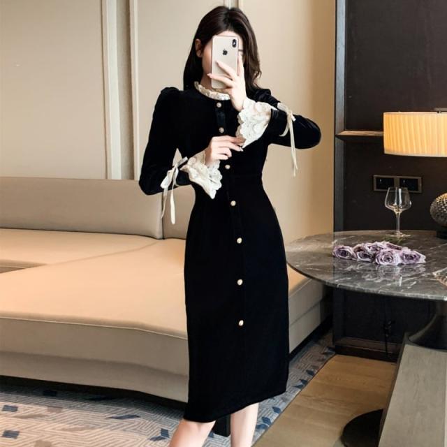 パーティードレス 結婚式 お呼ばれドレス 結婚式のお呼ばれ 20代 30代 40代 フォーマルドレス 袖あり 結婚式 ワンピース 黒 ロングワンピース 8