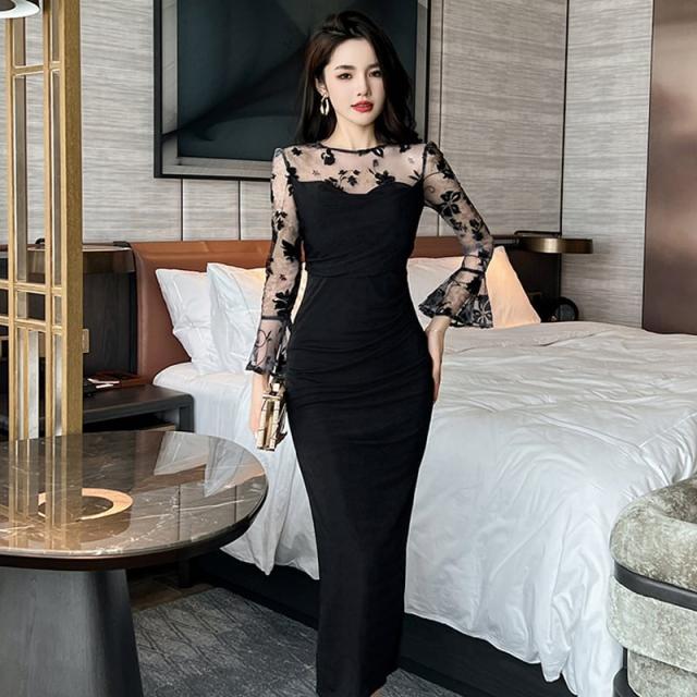 パーティードレス 結婚式 お呼ばれドレス 結婚式のお呼ばれ 20代 30代 40代 フォーマルドレス 袖あり 結婚式 ワンピース 膝下丈 ミモレ丈 二 3