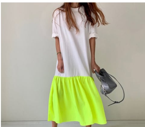 Tシャツ・スカート切替ワンピース ワンピース ロング丈 袖あり l Uネック フレア Aライン カジュアル 無地 夏 10代 20代 30代 40代の通販は 5,614円