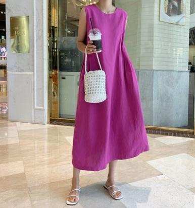 ワンピース ロング ロング丈 l Uネック リネン かわいい 大人可愛い きれいめ シンプル カジュアル 大人 おしゃれ 無地 春 夏 10代 20代