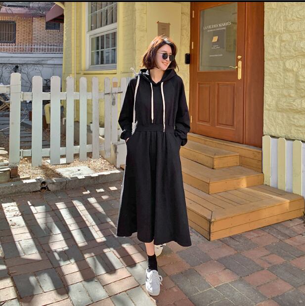 フード付きスウェットワンピース ロング ロング丈 袖あり l フレア