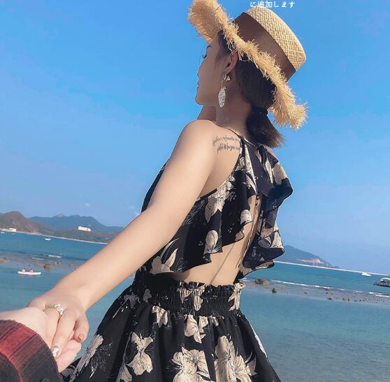 花柄シフォンワンピース ロング ロング丈 袖なし l Vネック シフォン