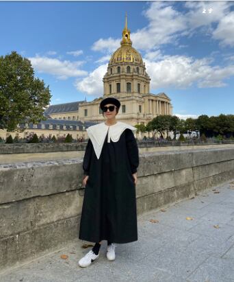 ビッグ襟付きボリュームワンピース 膝下 ミモレ l ロング ロング丈 長袖 ボリューム袖 襟付き フレア マーメイド カジュアル ラブリー キュート ビッグ襟付きボリュームワンピース 膝下 ミモレ l ロング ロング丈