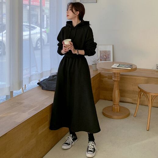 スウェットロングワンピース ロング ロング丈 l フード付き シンプル