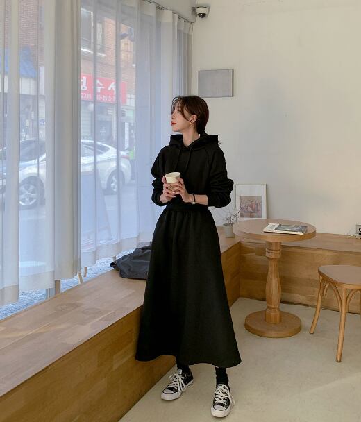 スウェットロングワンピース ロング ロング丈 l フード付き シンプル カジュアル メンズライク マニッシュ ボーイッシュ スポーティー 無地 レディ スウェットロングワンピース ロング ロング丈 l フード付き シンプル