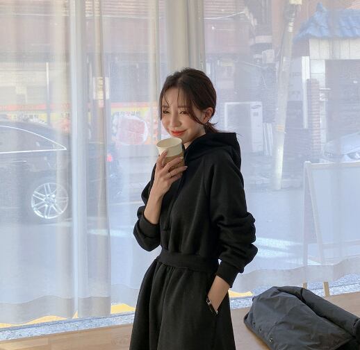 スウェットロングワンピース ロング ロング丈 l フード付き シンプル