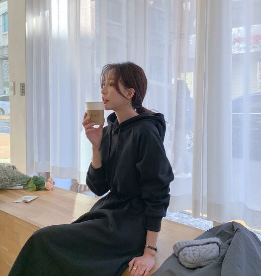 スウェットロングワンピース ロング ロング丈 l フード付き シンプル