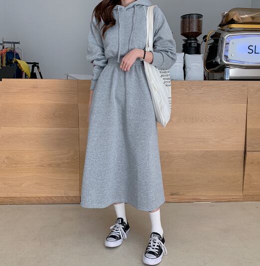 スウェットロングワンピース ロング ロング丈 l フード付き シンプル